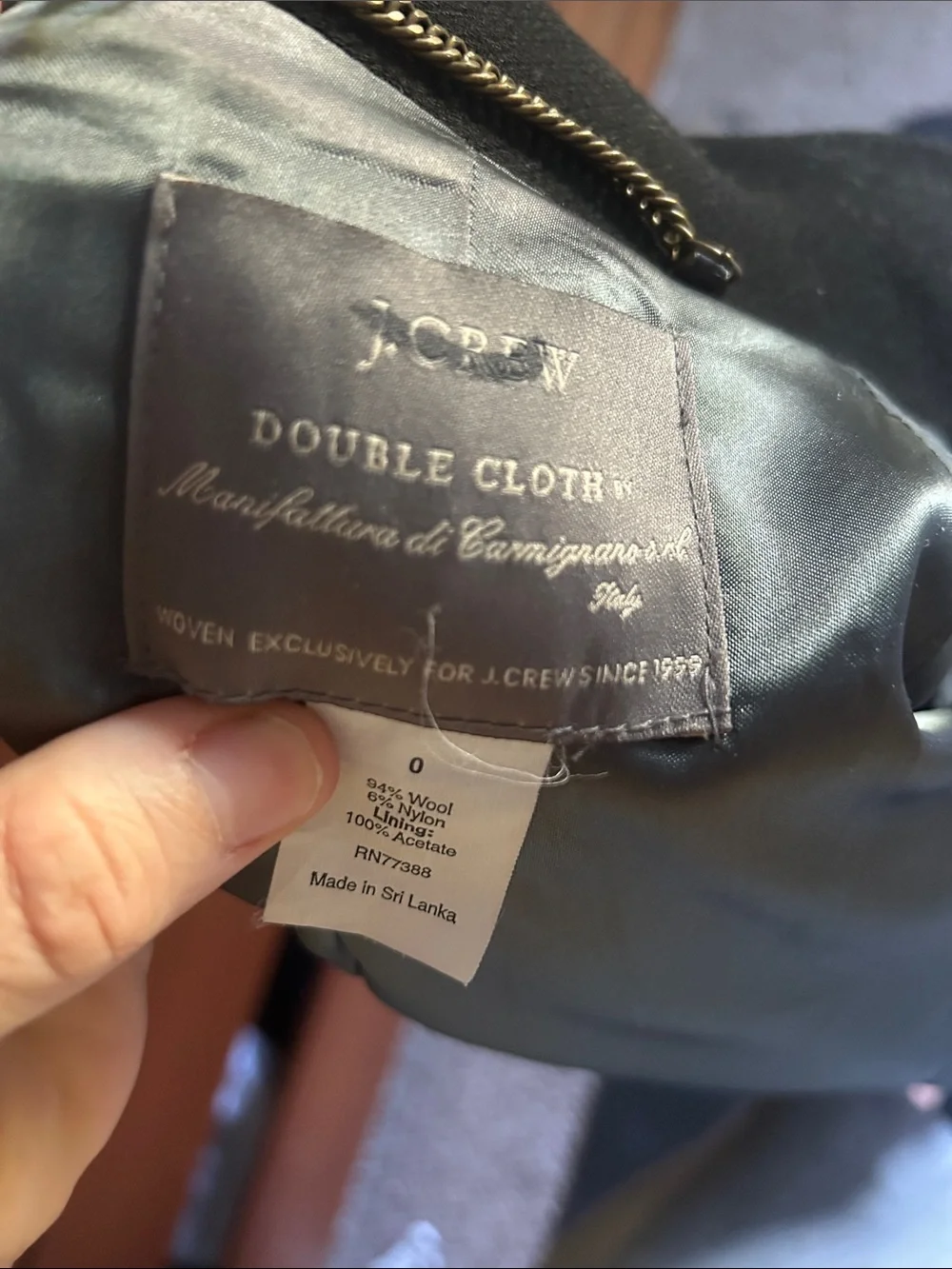 J. Crew Black Double Cloth Wool Coat with Gold Chain Detail - Picture 3 of 6
